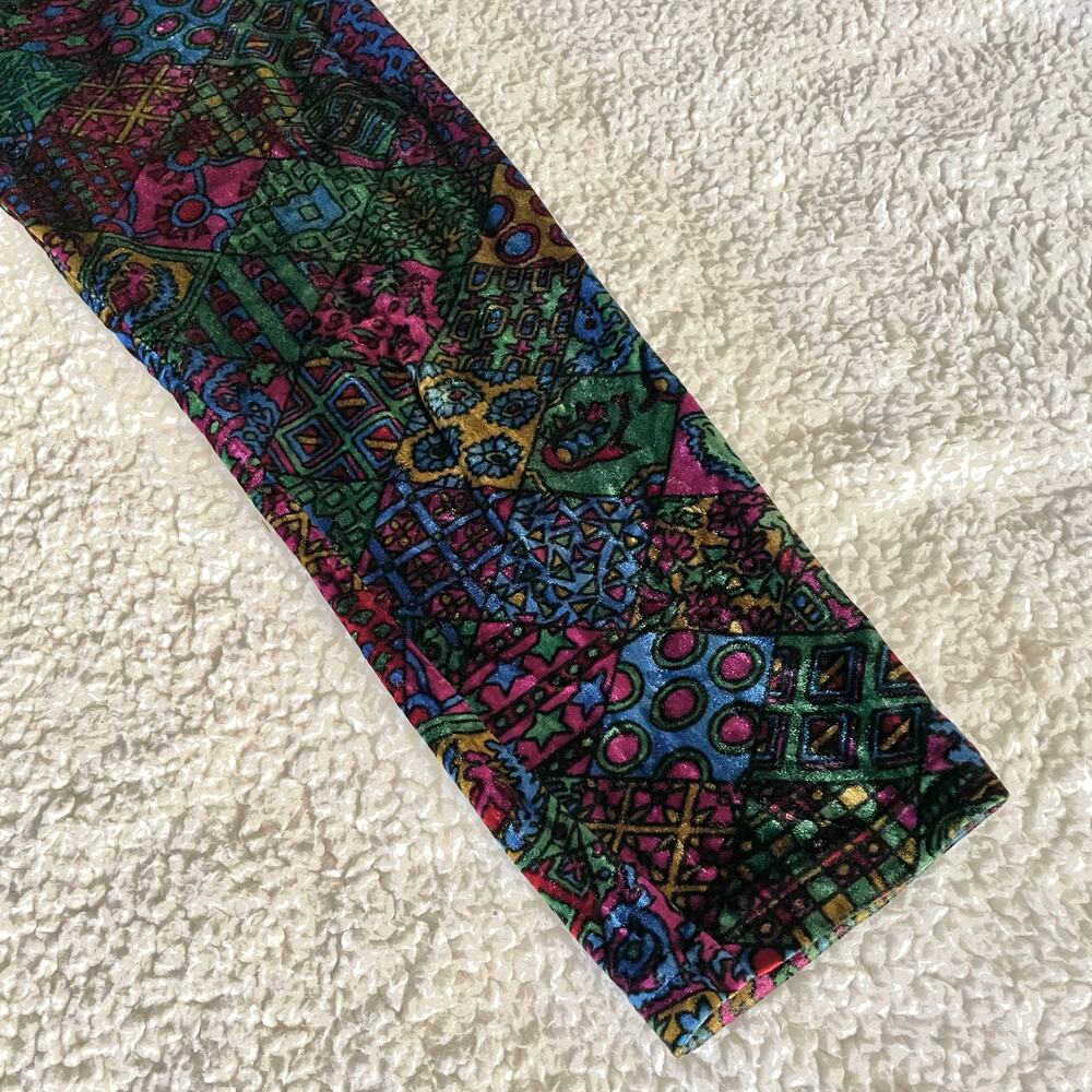 Vintage Ymaginer Patchwork Blue Velvet Leggings Made in France 90s Trippy Print - Picture 2 of 8